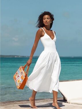 White Spaghetti-Strap Midi Dress - Elegant Summer Sundress